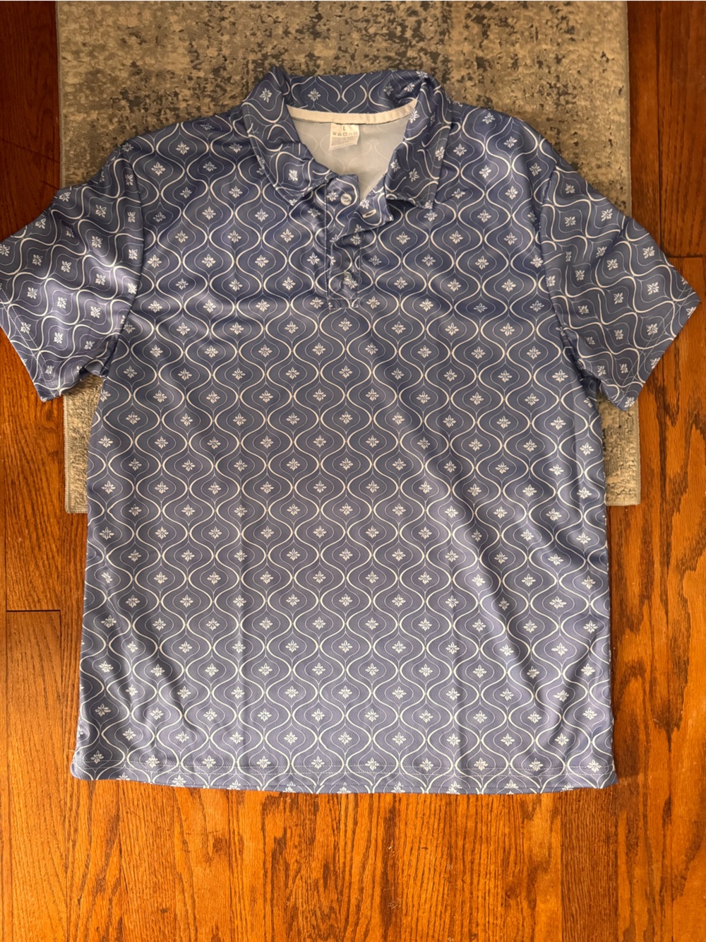 Men's Patterned Blue Short-Sleeve Button-Down Shirt